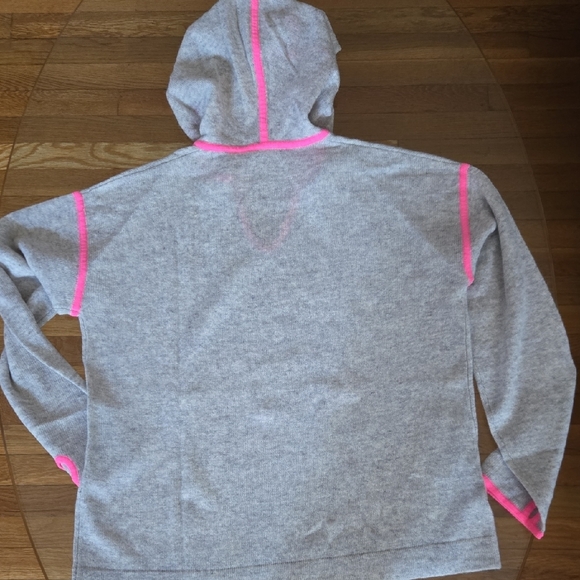 Hannah Rose Heather Gray Cashmere Hoodie with Neon Pink Accents - Picture 3 of 5